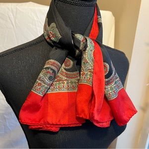 Vintage Franco Laurenti 34” x 34” Rolled Hem Scarf Red Black Paisley Polyester